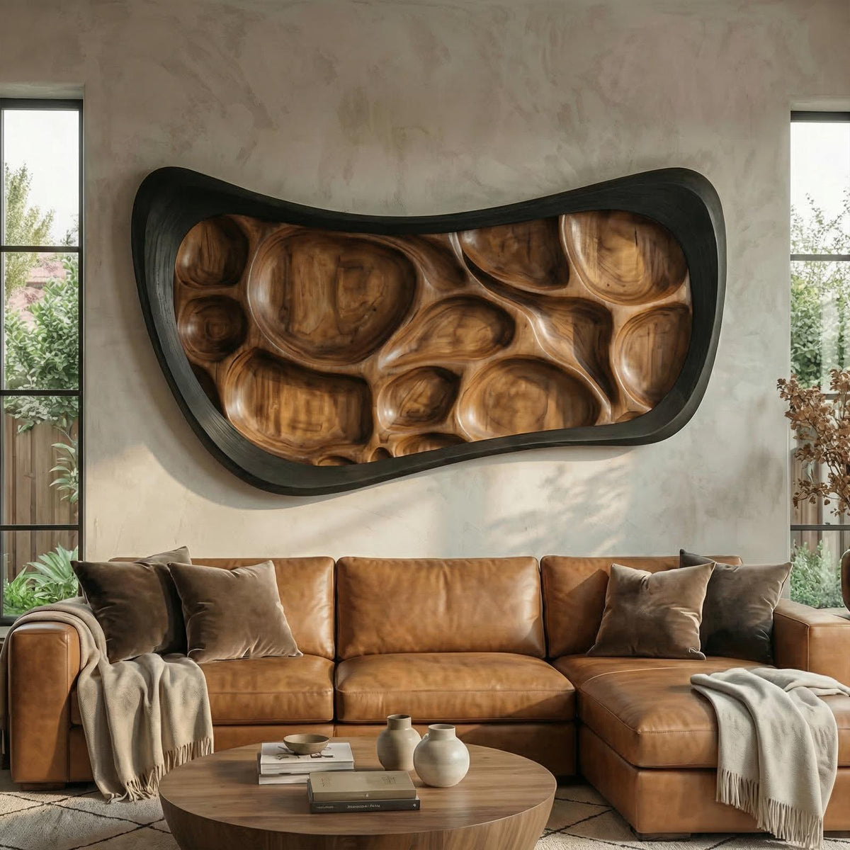 Rustic Wood Sculpture Wall Panel, Handcrafted 3D Wooden Hanging Art for Living Room & Lounge
