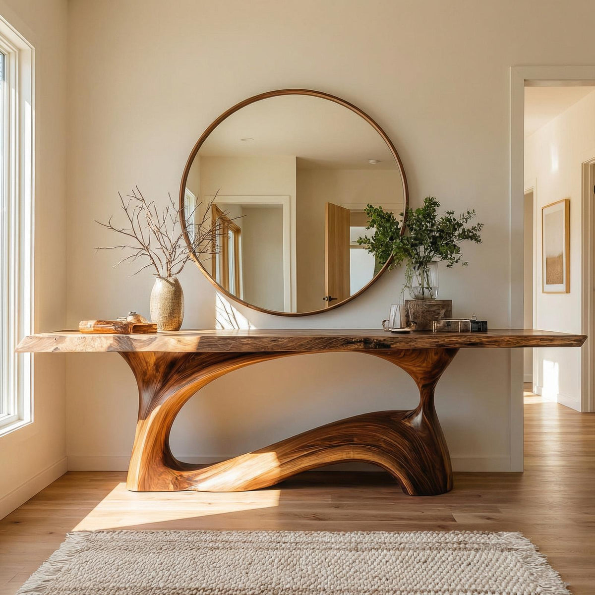 Natural Live Edge Wood Console Table, Sculptural Entryway, Hallway & Sofa Back Accent Table