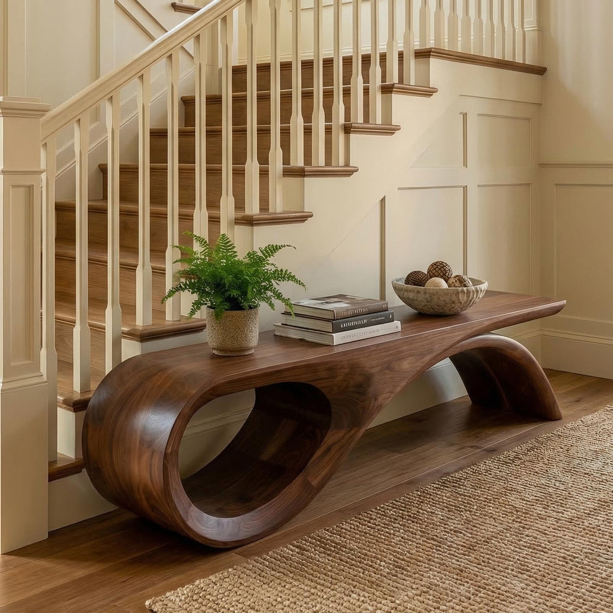 Spry Interior Rustic Solid Wood Bench, Loop Curved Base Entryway Bench & Indoor Seating for Living Room, SINLKIRS089