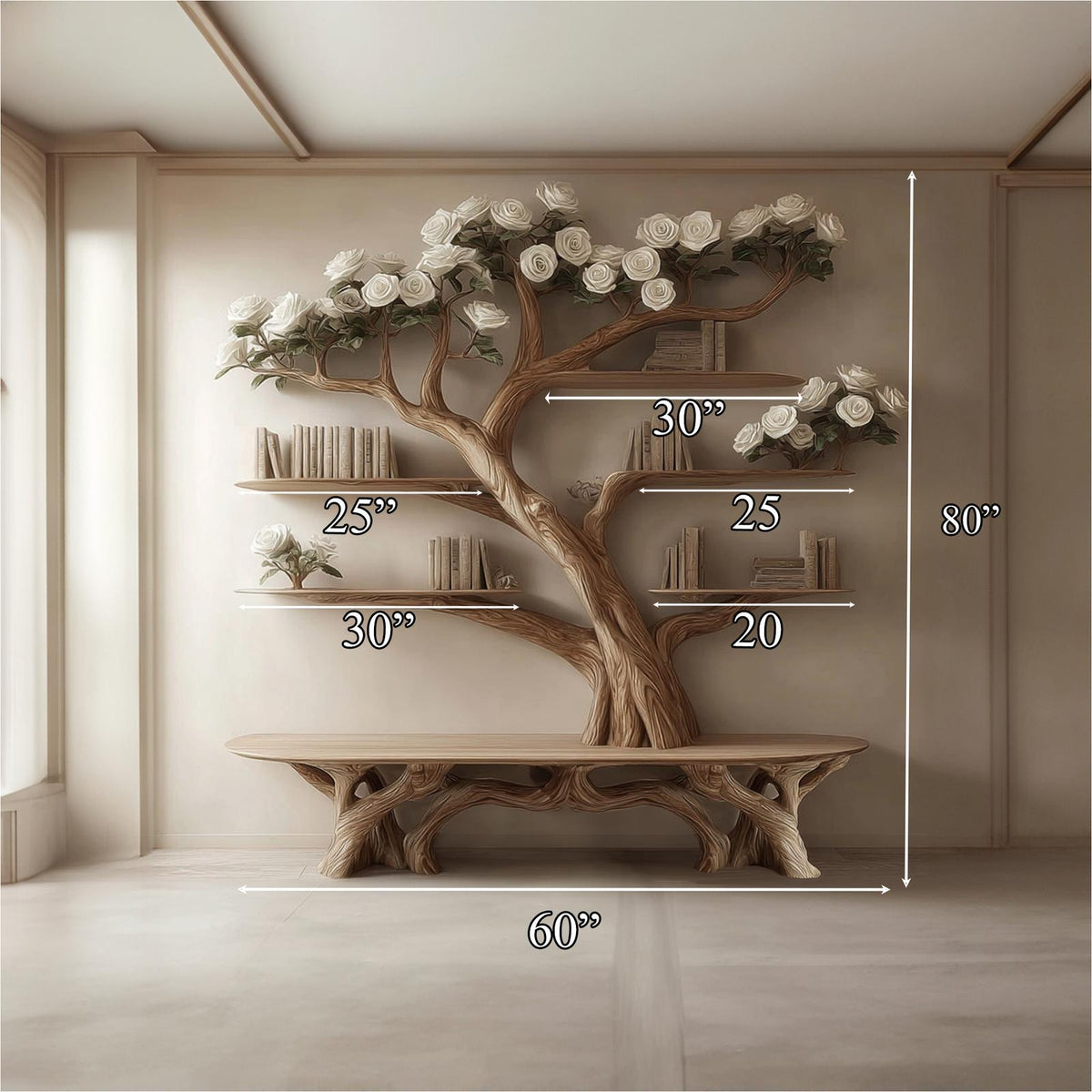 Rustic Tree Bookshelf Bench Living Room