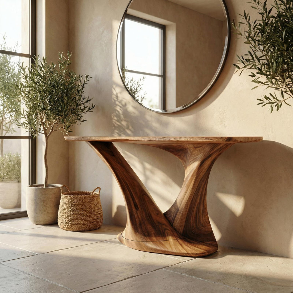 Modern Split Pedestal Wood Console Table, Handcrafted Entryway, Hallway & Sofa Back Table