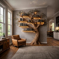 Rustic Nature Inspired Tree Bookshelf, Handmade Solid Wood Floating Wall Mounted Branch Bookcase for Living Room