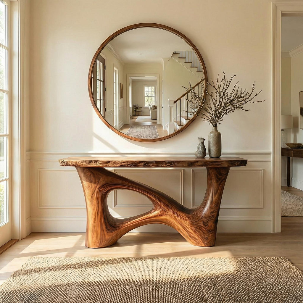 Organic Asymmetric Base Wood Console Table, Handcrafted Entryway, Hallway & Sofa Back Table