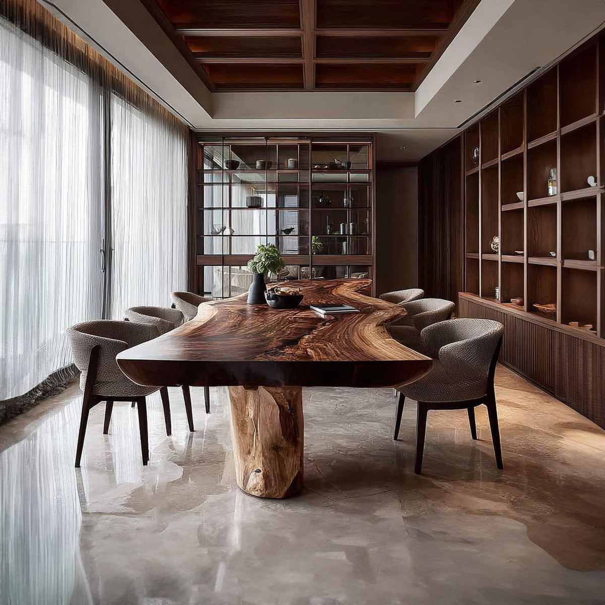 Rustic Raw Edge Wooden Dining Table Dining Room