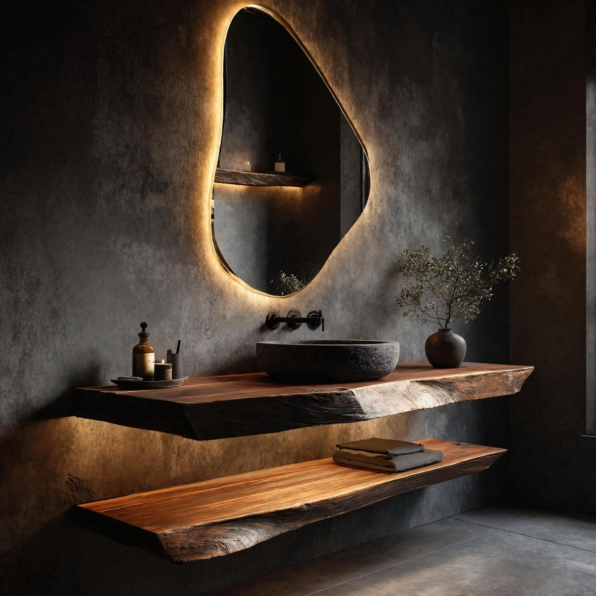 Organic Modern Bathroom Vanity Wall Mounted Wood Shelf SINLKIBRV249