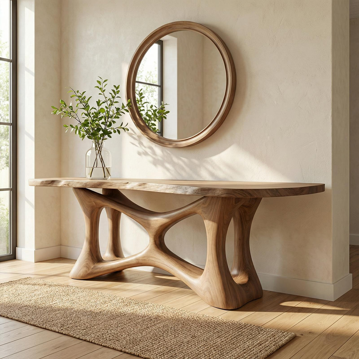 Organic Sculptural Wood Console Table, Modern Sofa Back & Entryway Display Table for Living Room