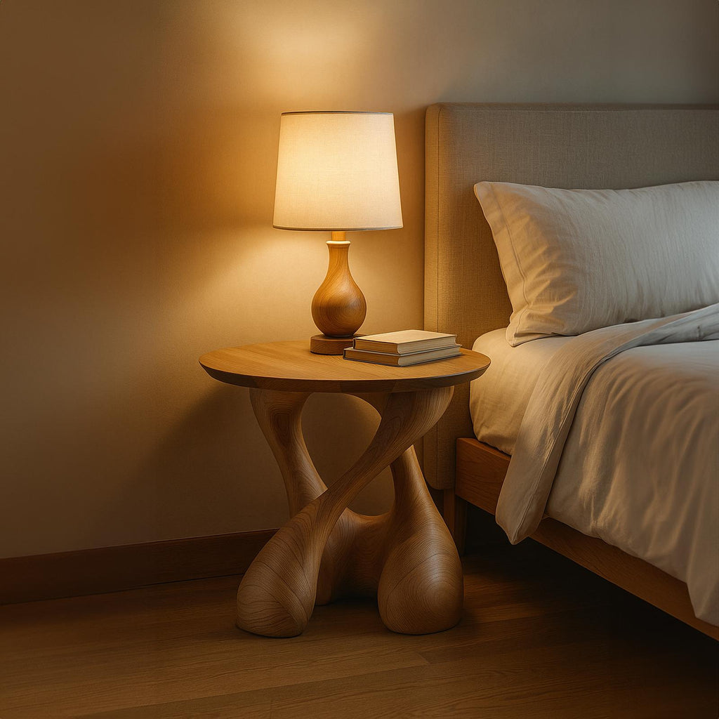Free Standing Mid-Century End Table, Solid Wood Side Table & Bedside Nightstand for Living Room & Bedroom