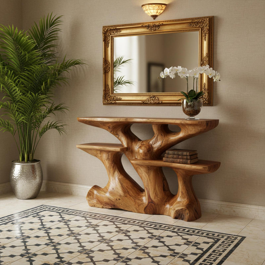 Mid Century Modern Console Table, Sculptural Solid Wood Entryway Foyer Accent Table, Living Room Sofa Display Stand