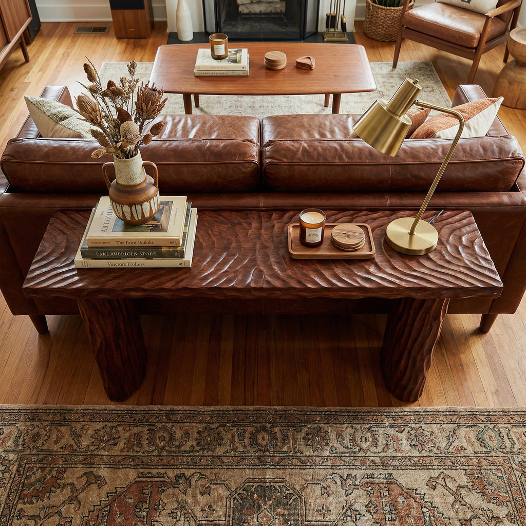 Rustic Textured Solid Wood Console Table, Sofa Back Narrow Entryway & Hallway Display Table