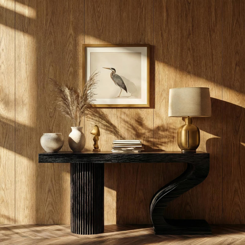 Modern Sculptural Wood Console Table, Handcrafted Entryway & Living Room Sofa Back Table