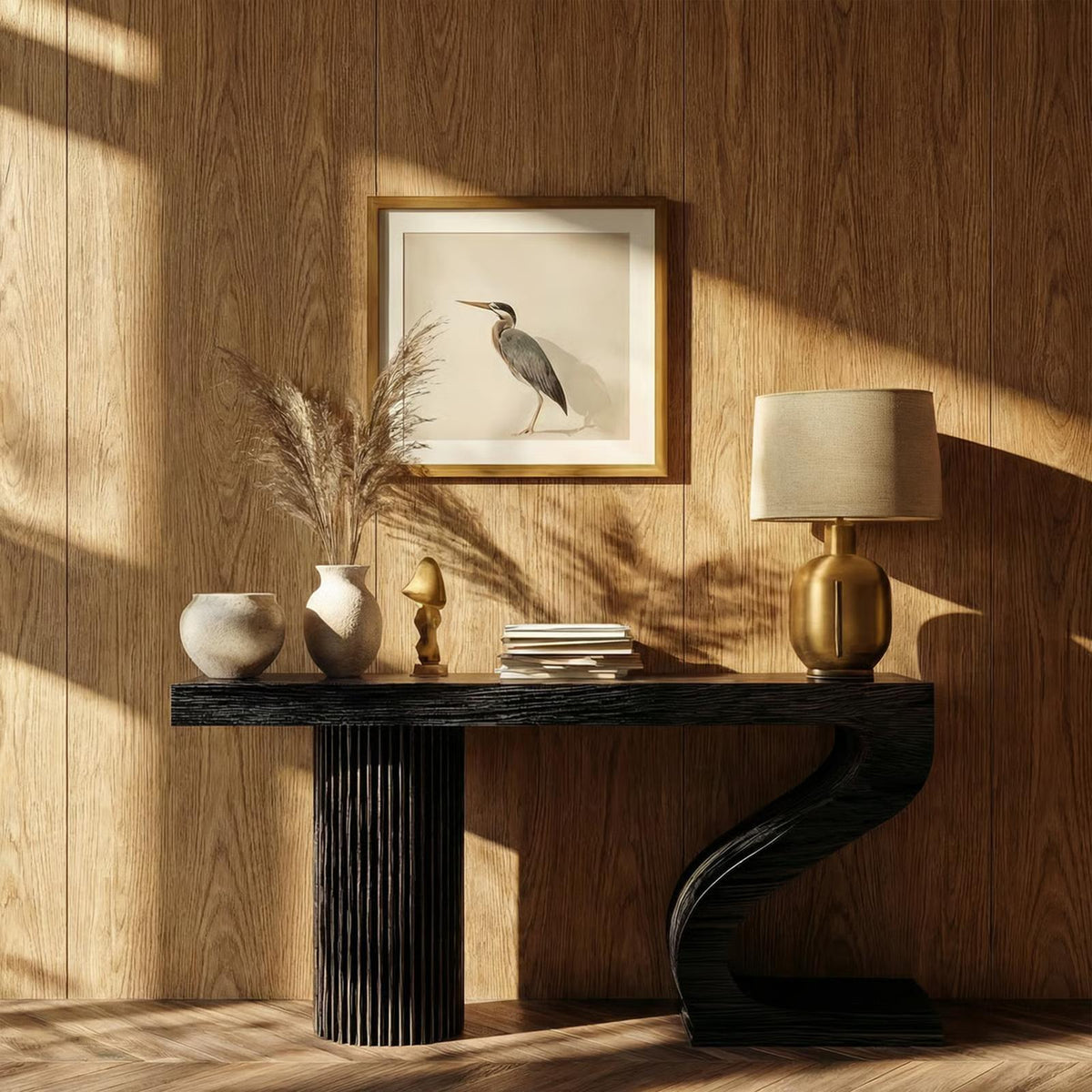 Modern Sculptural Wood Console Table, Handcrafted Entryway & Living Room Sofa Back Table