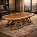 Organic Root Inspired Solid Wood Coffee Table, Unique Freeform Live Edge Center Table for Modern Living Rooms