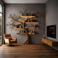 Sculptural Solid Wood Tree Bookshelf, Architectural Wall Floating Branch Display Bookcase for Living Room Art