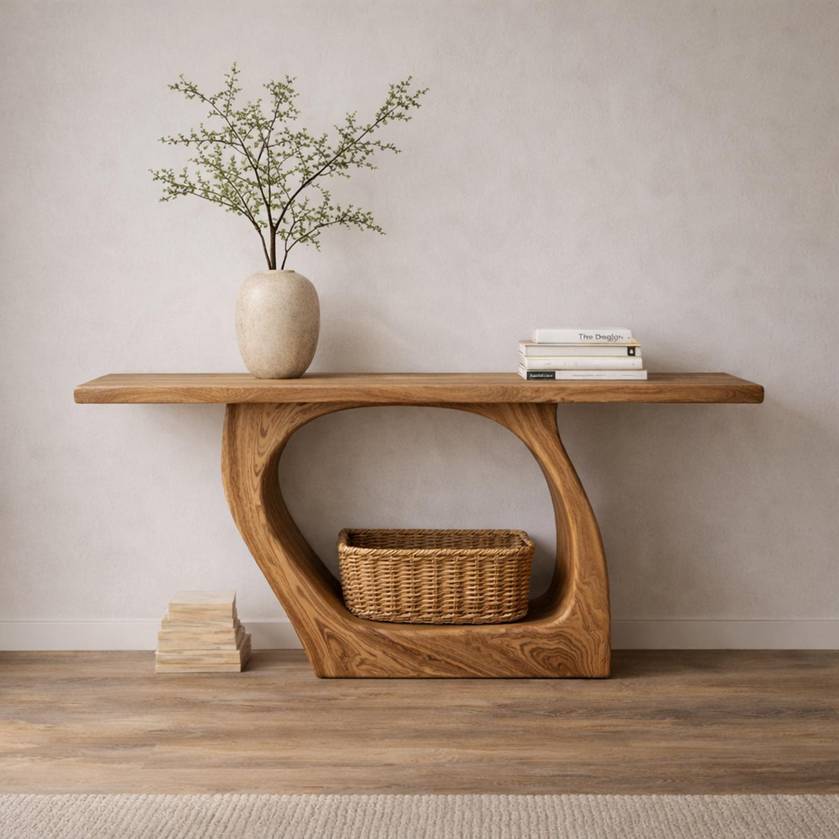 Spry Interior Handcrafted Wood Console Table with Sculptural Design, Artistic Entryway Accent Table for Living Room and Hallway, SINLKICS461