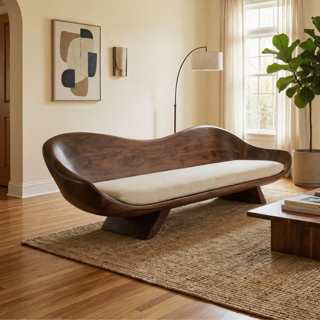 Modern Sculptural Wood Sofa Living Room Organic Curved Couch Statement Furniture