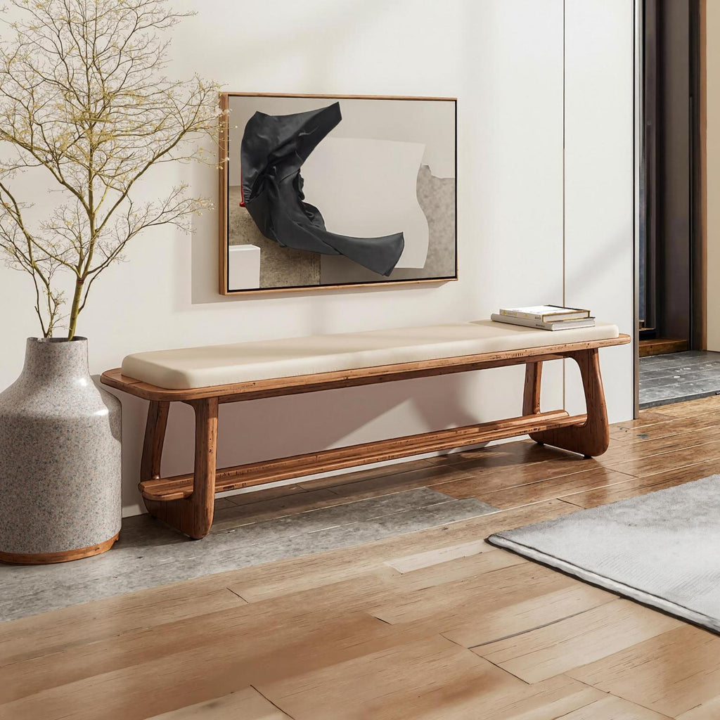 Mid Century Long Bench Entryway Dining Room Modern