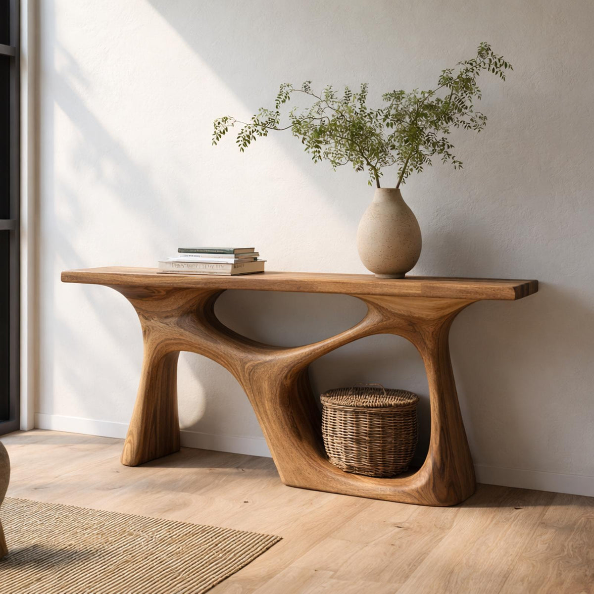 Organic Modern Console Table Sculptural Design For Japandi Interior SINLKICS462