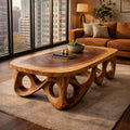 Spry Interior Urban Sculpted Solid Wood Coffee Table, Flowing Arch Base Modern Center Table for Living Room Home Decor, SINLKICF301