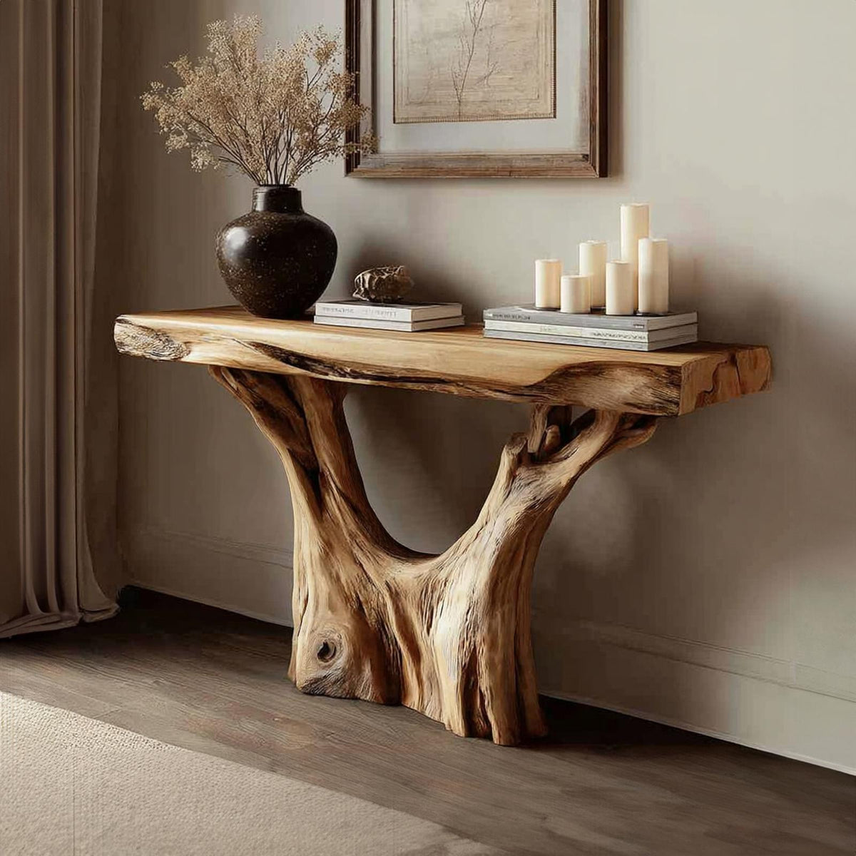 Rustic Solid Wood Console Table, Hallway & Entryway Accent Sofa Table, Model