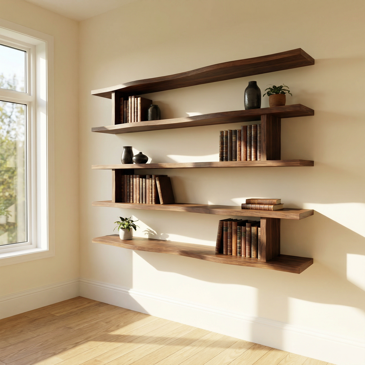 Modern Minimalist Wall Mounted Book Shelves Wood Floating Display System