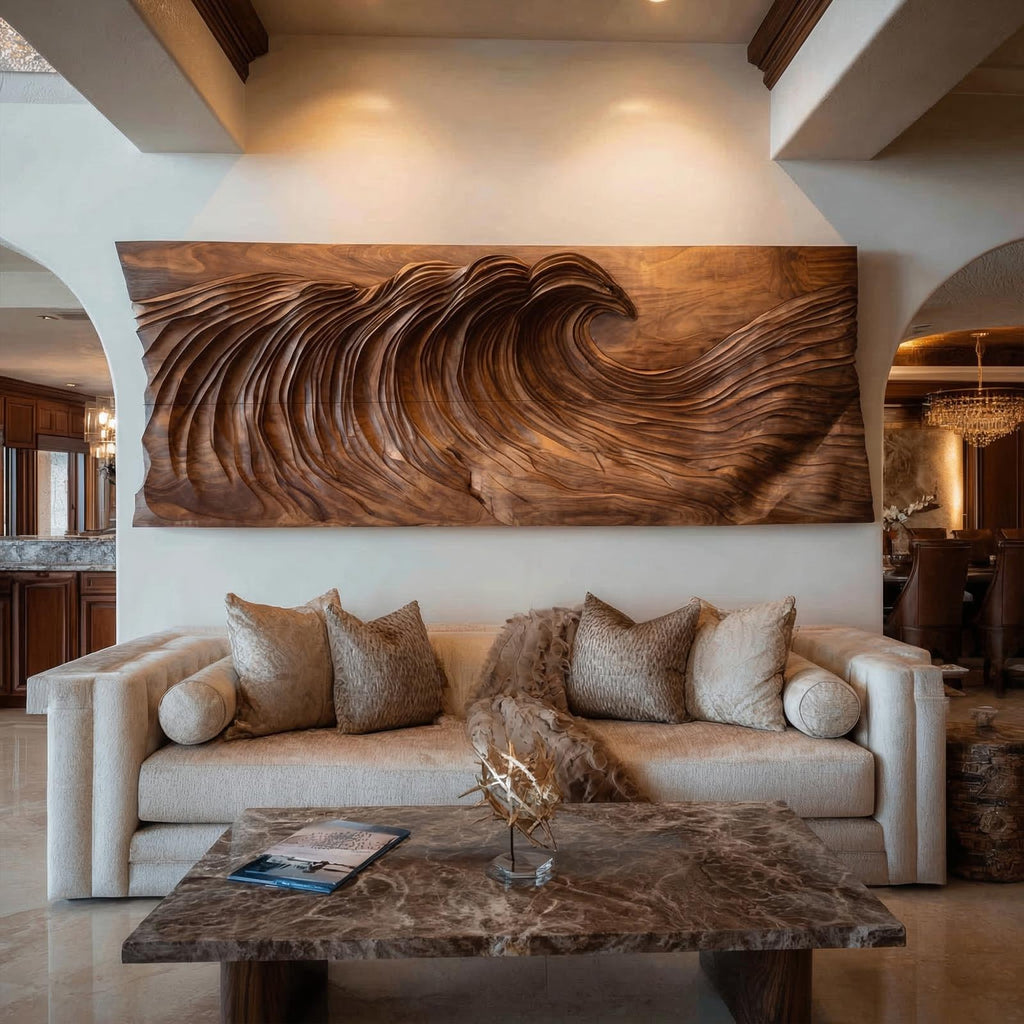 Modern Ocean Wave Wood Wall Art Living Room Wall Decor
