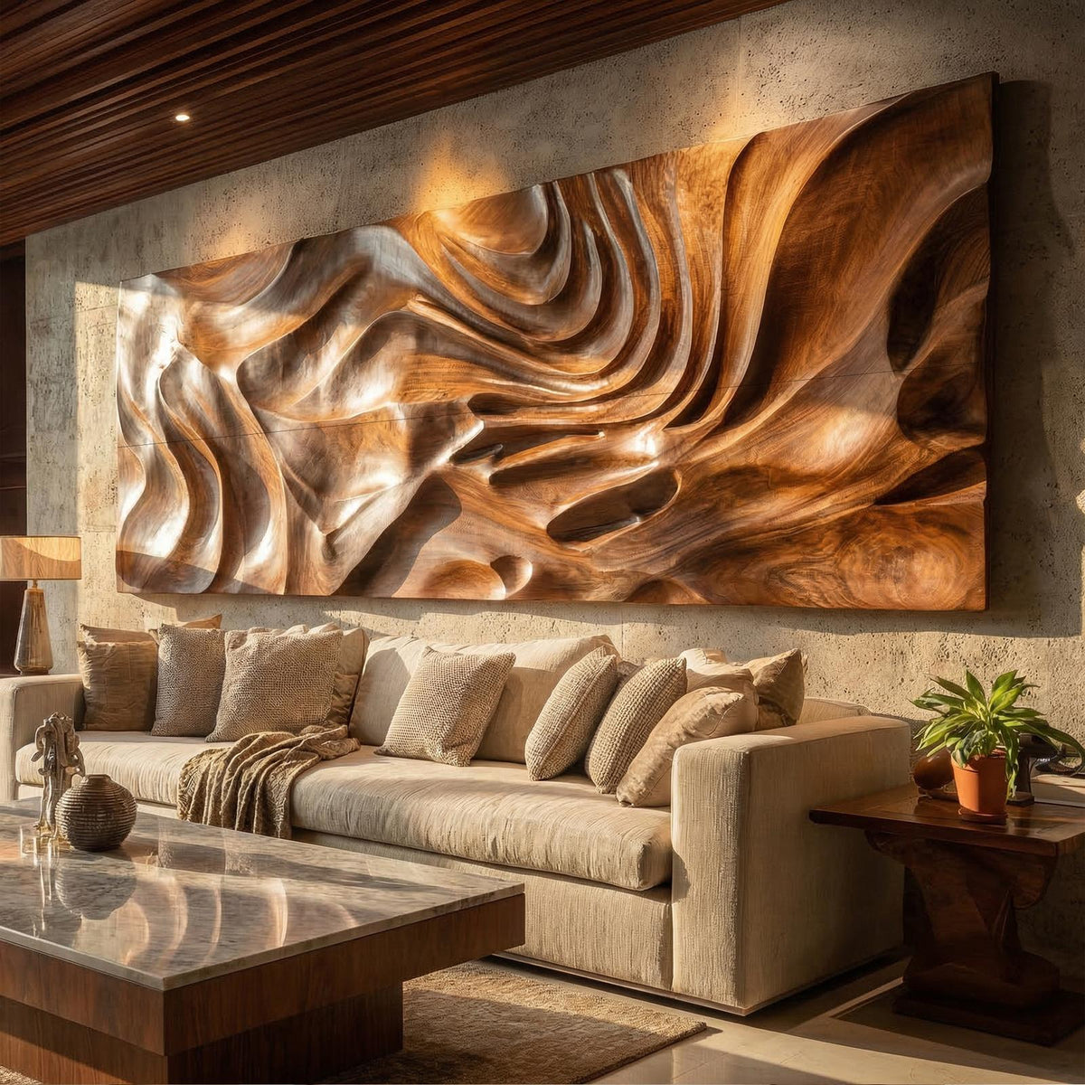 Modern Sculptural Abstract Wood Wall Art Living Room Wall Decor