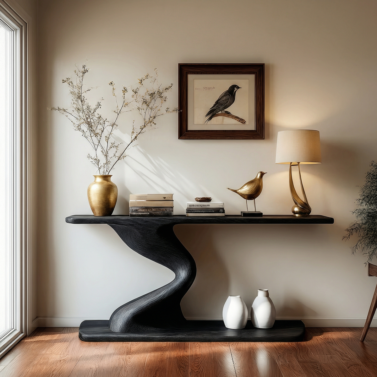 Contemporary Curved Wood Console Table, Modern Entryway, Hallway & Sofa Back Table