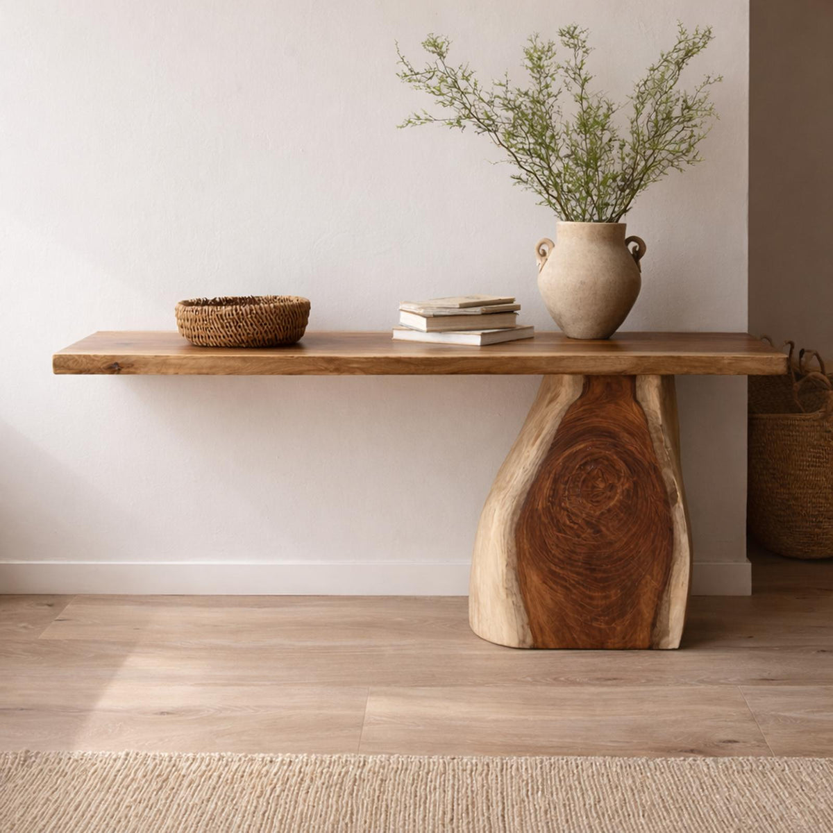 Rustic Organic Console Table Sculptural Leg For Living Room Decor SINLKICS463