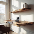 Live Edge Solid Wood Floating Desk Natural Home Office Interior