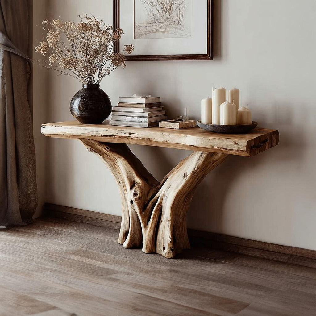 Rustic Solid Wood Console Table, Living Room & Entryway Decor Accent Sofa Table, Model