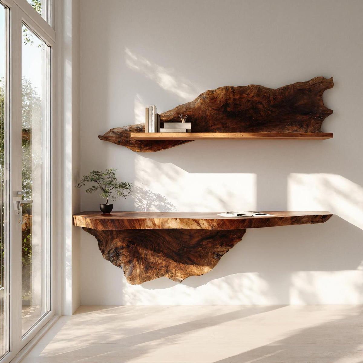 Organic Live Edge Solid Wood Floating Desk Natural Workspace Interior