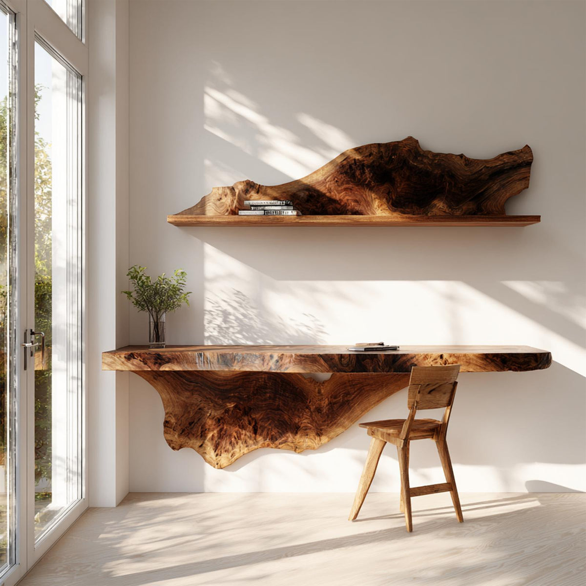 Handcrafted Solid Wood Wall Desk Live Edge Home Office Style