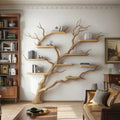 Rustic Handcrafted Wood Tree Wall Bookshelf, Floating Branch Mounted Bookcase Statement Piece for Living Room Decor
