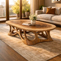 Sculpted Oval Solid Wood Coffee Table, Organic Flow Center Table for Mid-Century Modern Living Room Decor