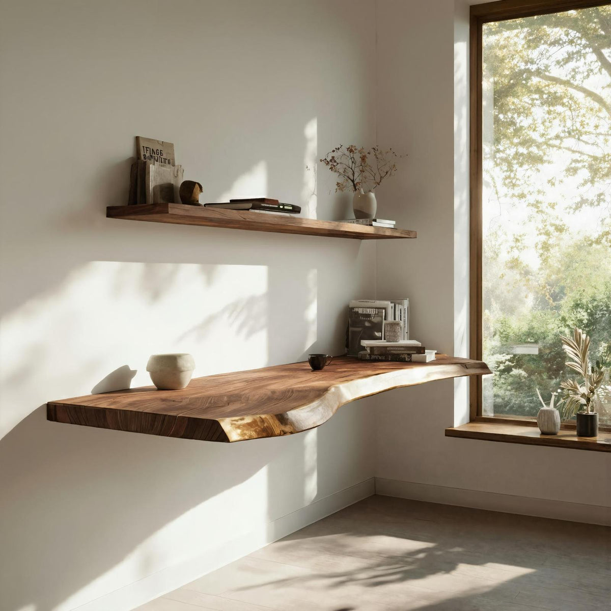 Handcrafted Live Edge Floating Work Desk Modern Corner Workspace