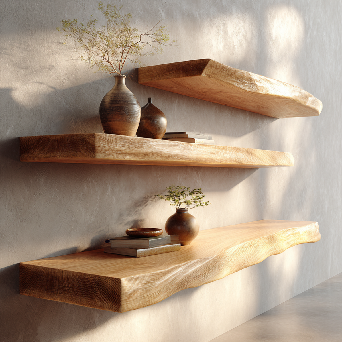 Thick Edge Solid Wood Floating Shelves Natural Minimal Interior Decor