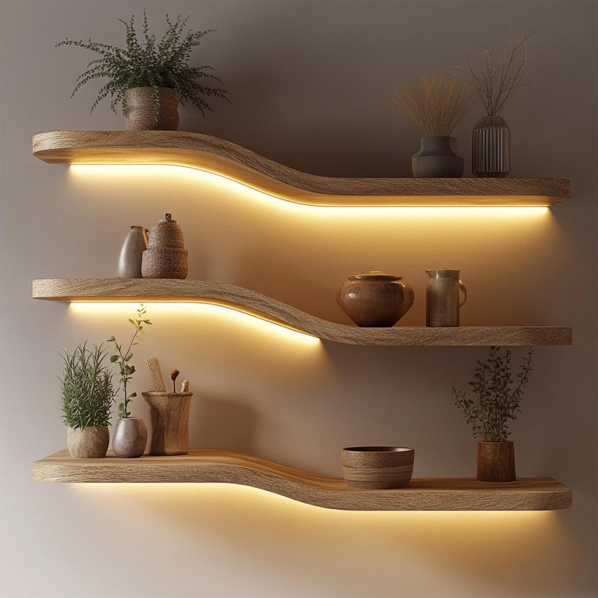 Floating Shelves Organic Modern Living Room Interior