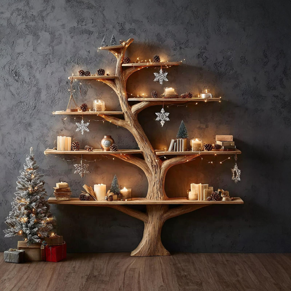 Rustic Tree Bookshelf Holiday Study Bedroom