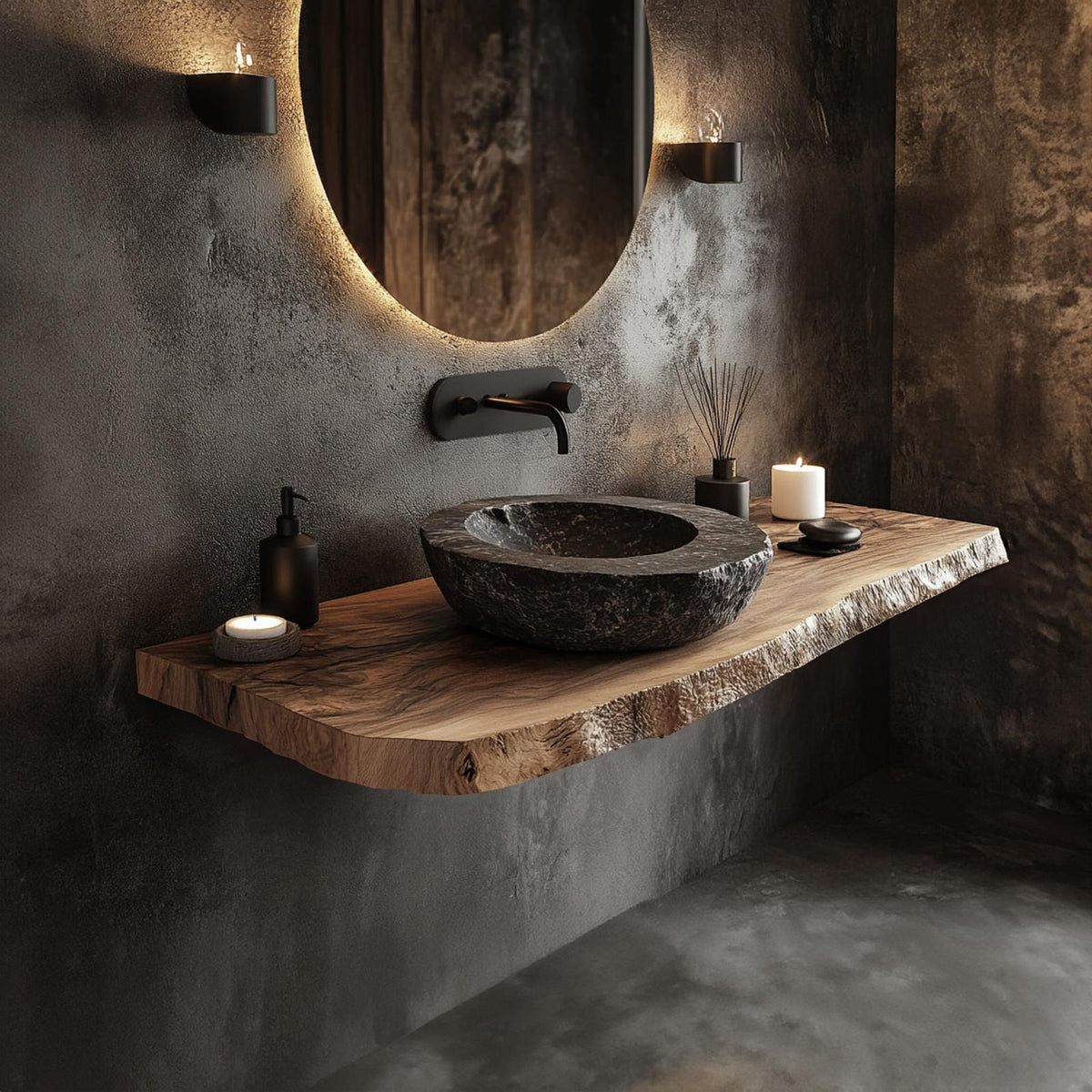 Spry Interior Mid-Century Floating Vanity Countertop, Solid Wood Bathroom Single Sink Basin Shelf, Wall Mounted Washroom Console SINLKIBRV187