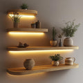 Warm Light Solid Wood Floating Shelves Modern Wall Display Interior