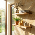 Modern Natural Oak Floating Wall Shelves, Minimalist Solid Wood Display Ledges for Bedroom, Living Room & Plants