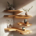 Natural Edge Solid Wood Corner Floating Shelves Calm Modern Interior Decor