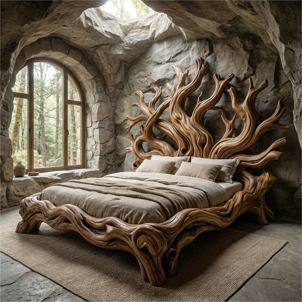 Rustic Tree shelf Bed Frame For Bedroom Or Private Room
