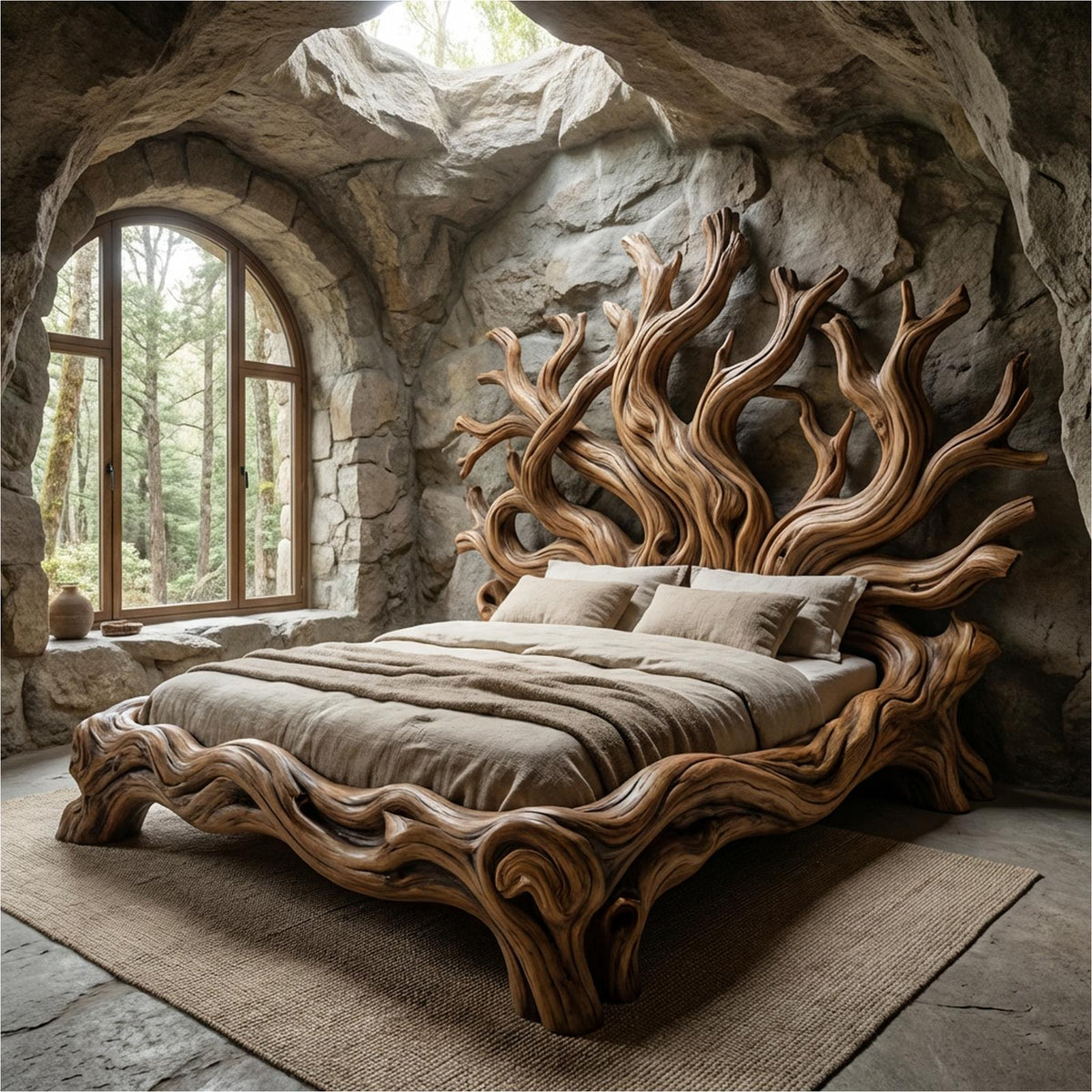 Rustic Tree shelf Bed Frame For Bedroom Or Private Room