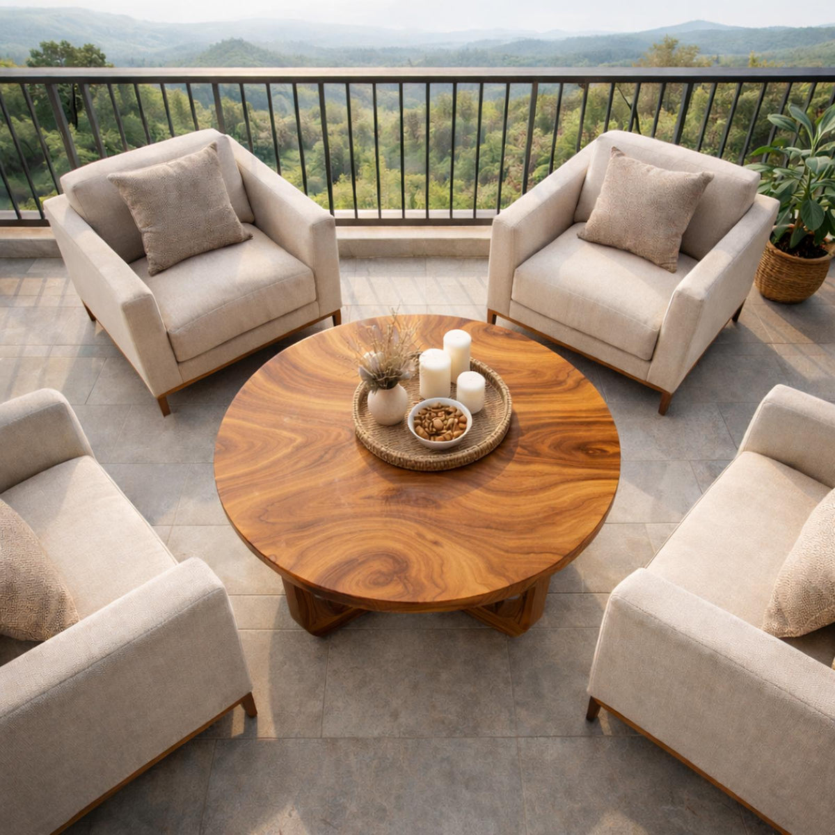 Spry Interior Sculpted Ring Base Solid Wood Coffee Table, Warm Contemporary Center Table for Luxury Living Room Interiors, SINLKICF321