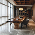 Mid Century Solid Wood Slab Dining Table Kitchen