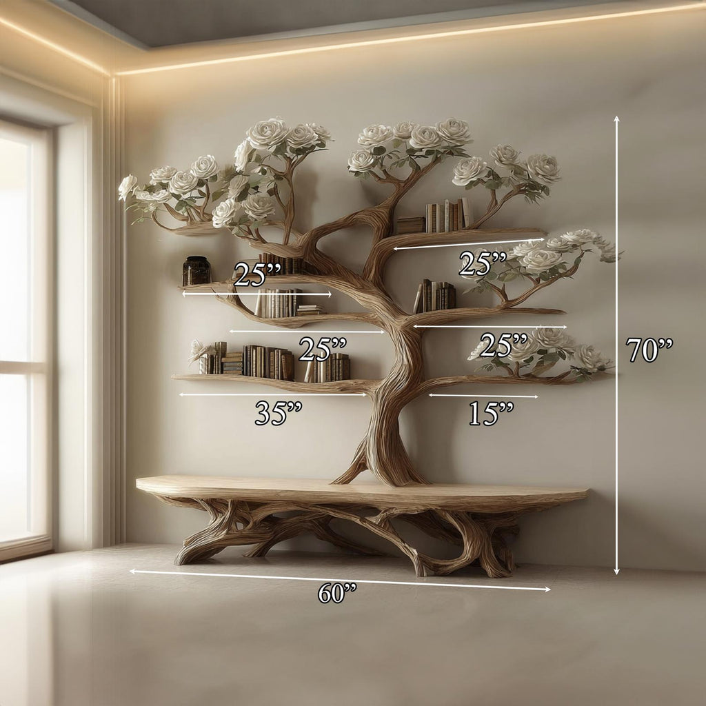 Rustic Artistic Tree Shelf Study Room