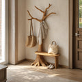 Rustic Artistic Wooden Tree Coat Stand Bench Solid Wood Entryway Interior Signature Furniture