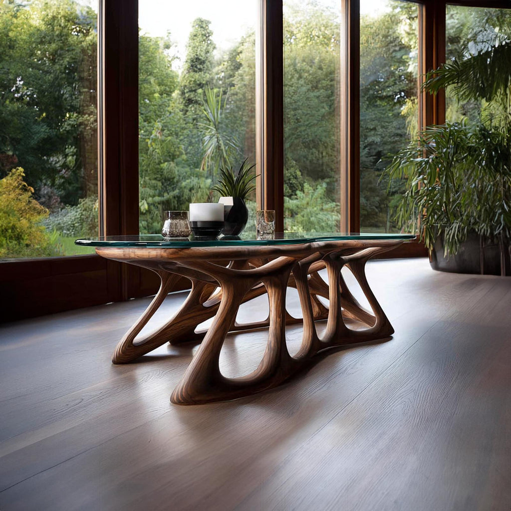 Teezano Mid Century Artistic Wood Coffee Table, Living Room Solid Wood Center Table, Model SINLKICF077