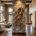 Rustic Root Wood Wall Sculpture, Handcrafted Natural Teak Hanging Art for Living Room & Entryway